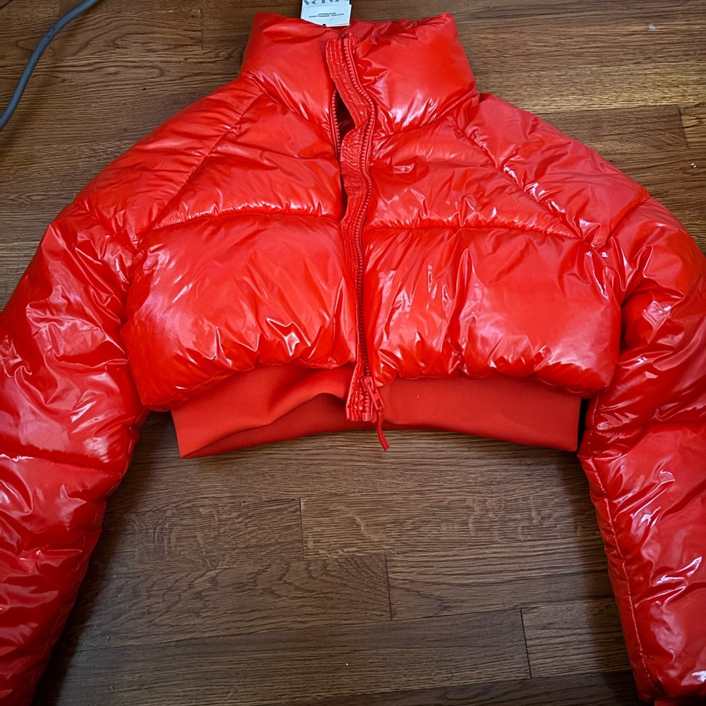 Zara Glossy Red Puffer Jacket
